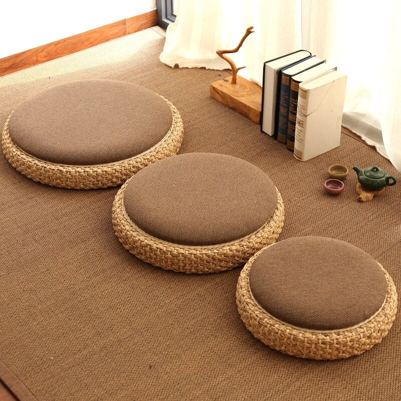 Pouf en Rotin & Tissu | THÉA