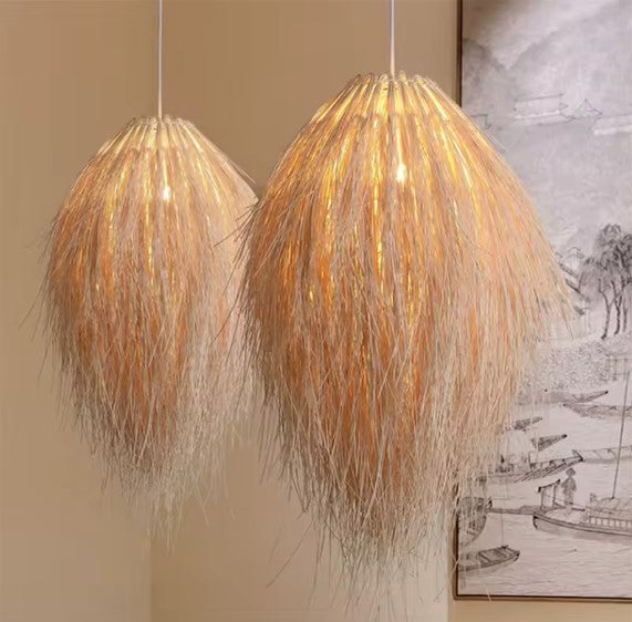 Suspension rotin chapeau de paille