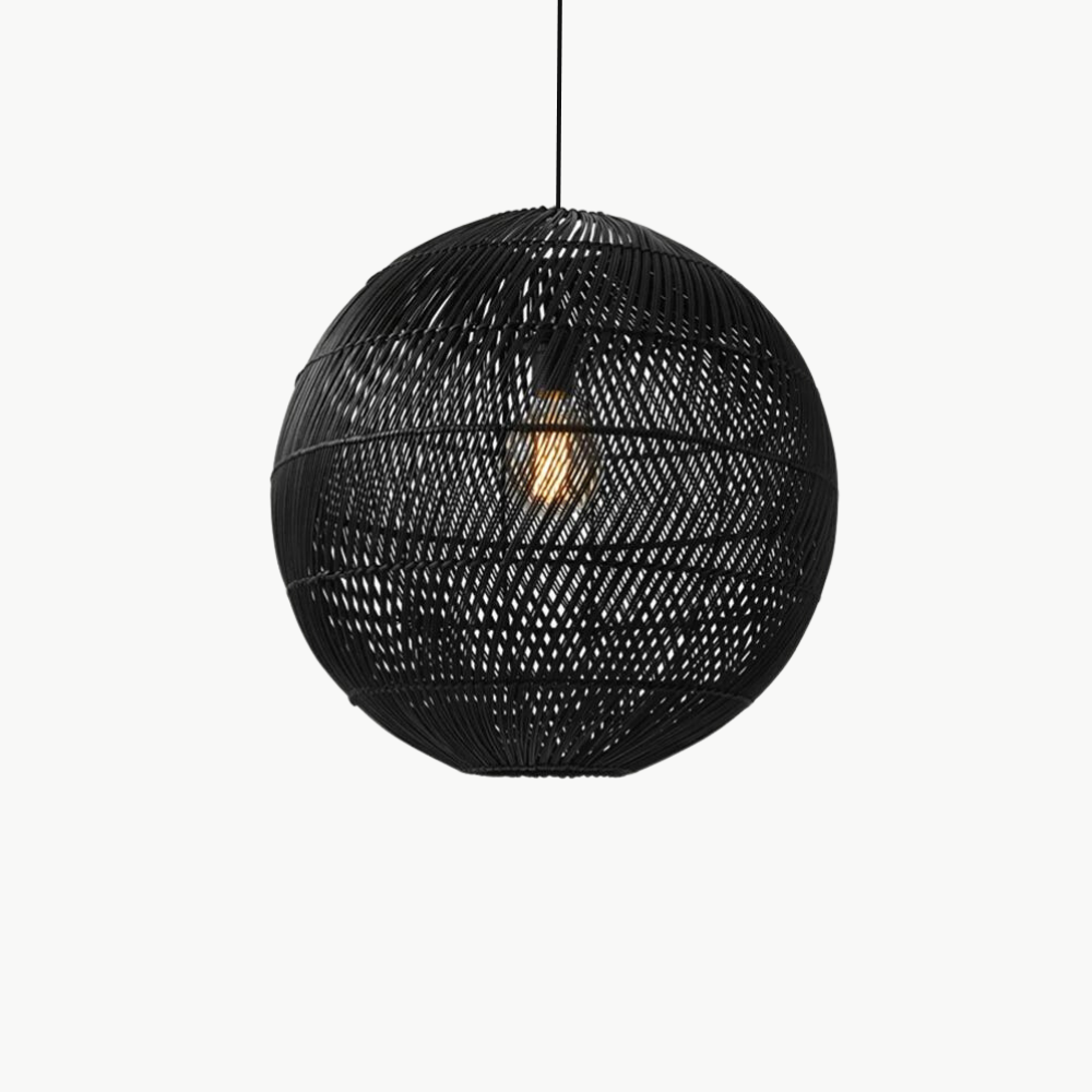 Suspension Rotin Boule Noire | ORIONIS