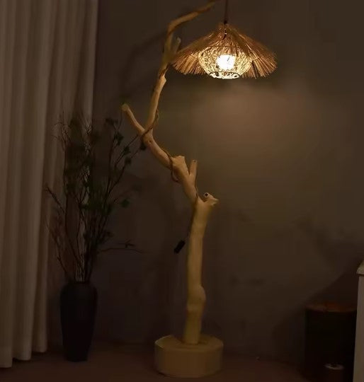 Lampadaire rotin arbre