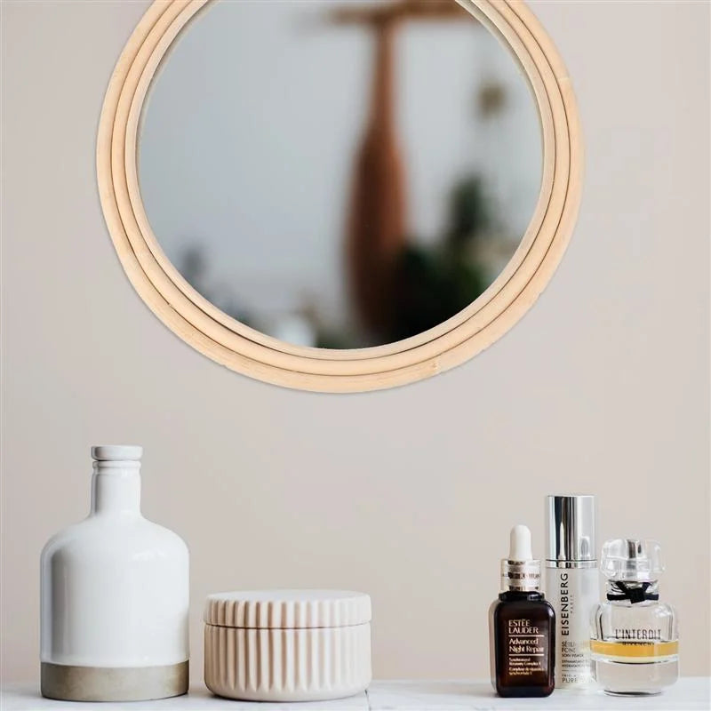 Miroir Rond Rotin Salle de Bain | AIGUE-MARINE
