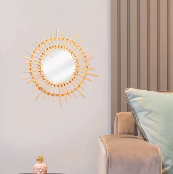 Miroir en rotin soleil