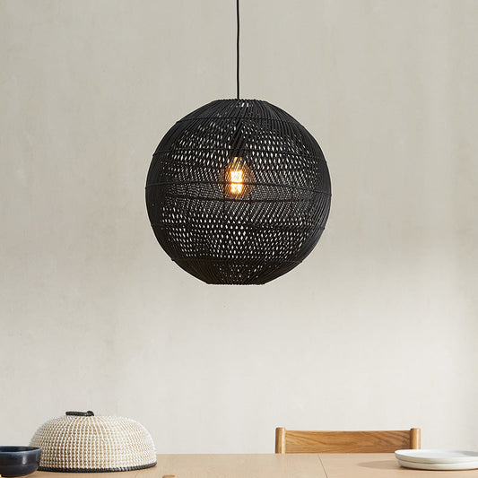 Suspension Rotin Boule Noire | ORIONIS