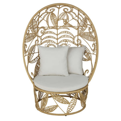 Fauteuil de jardin oeuf en résine imitation rotin et coussins écrus |  Arasari