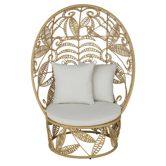 Fauteuil de jardin oeuf en résine imitation rotin et coussins écrus |  Arasari