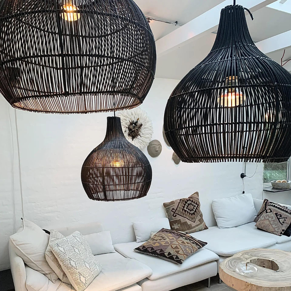 Grande Suspension Rotin Noir | TRESSÉ