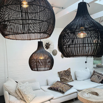 Grande Suspension Rotin Noir | TRESSÉ