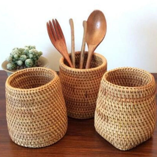 Pot de Rangement en Rotin
