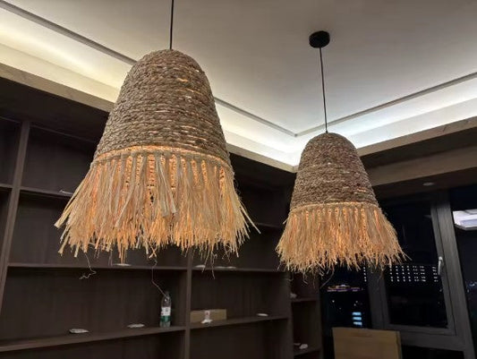Suspension rotin chapeau bohème