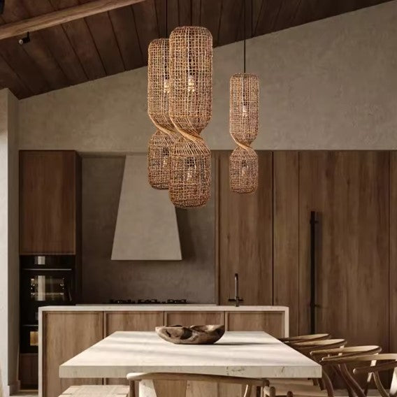 Suspension rotin style sablier