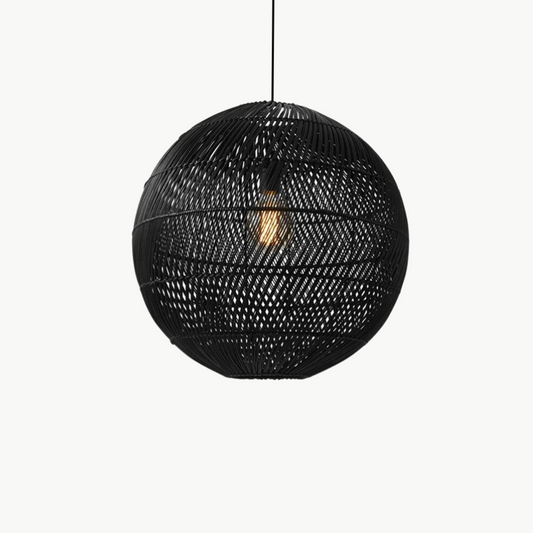 Suspension Rotin Boule Noire | ORIONIS