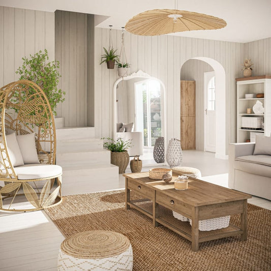 Fauteuil de jardin oeuf en résine imitation rotin et coussins écrus |  Arasari
