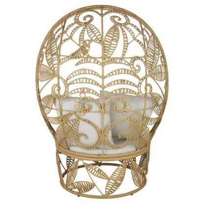 Fauteuil de jardin oeuf en résine imitation rotin et coussins écrus |  Arasari