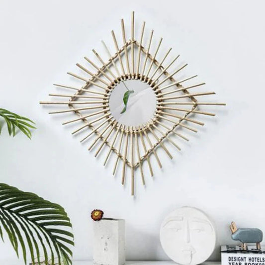 Miroir en Rotin Soleil Ancien | CÉLESTIA