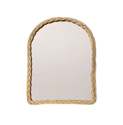 Miroir en rotin tresse