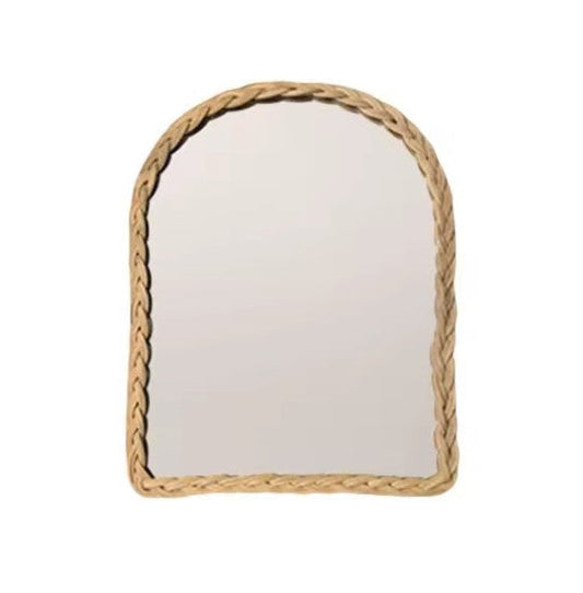 Miroir en rotin tresse