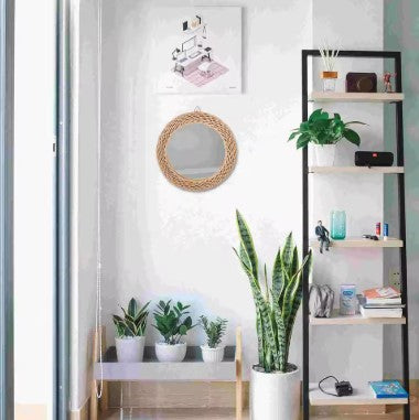Miroir de maquillage en rotin