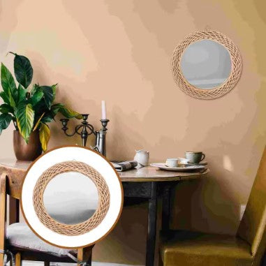 Miroir de maquillage en rotin