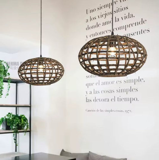 Suspension rotin et bambou rond